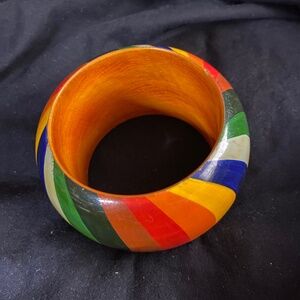 Vintage Rainbow Wood Bangle Bracelet